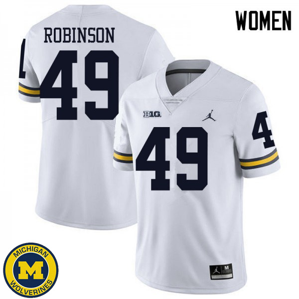 Women's University of Michigan #49 Andrew Robinson White Jordan Brand College Game Jersey